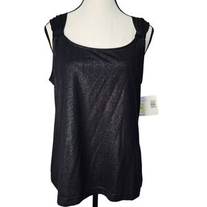 Sag Harbor Missy‎ Sea Breeze Metallic Tank Top Sleeveless Black Medium